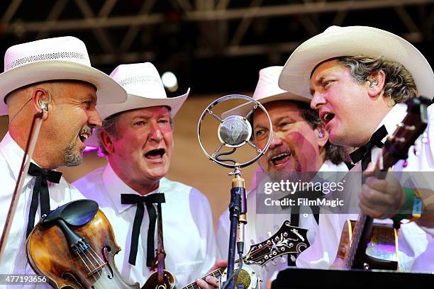 Musicians John Warren, Charlie Cushman, Jerry Douglas and Shawn Camp of Earls of Leicester perform onstage at That Tent during Day 4 of the 2015...