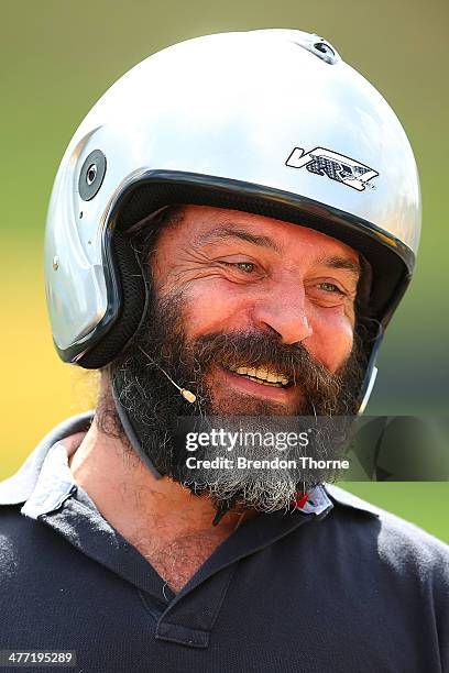 Robert Mammone and Shane Jacobson share a joke on track during the 2014 Top Gear Festival Sydney at Sydney Motorsport Park on March 8, 2014 in...