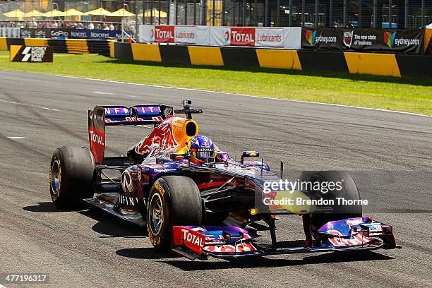 New hot lap record holder, Daniel Ricciardo of Infiniti Red Bull Racing drives at the 2014 Top Gear Festival Sydney at Sydney Motorsport Park on...