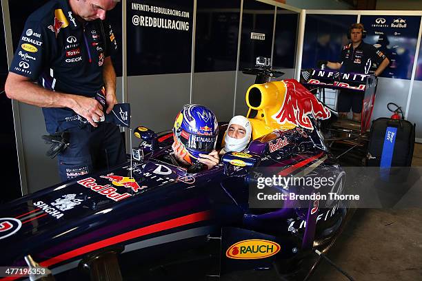 New hot lap record holder, Daniel Ricciardo of Infiniti Red Bull Racing prepares to drive at the 2014 Top Gear Festival Sydney at Sydney Motorsport...
