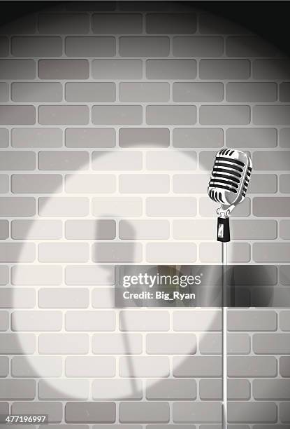 brick wall microphone - comedy club stock illustrations