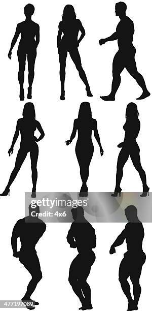 body builders - flexing silhouette vector stock illustrations