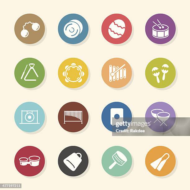 percussion music icons - color circle series - gong stock illustrations