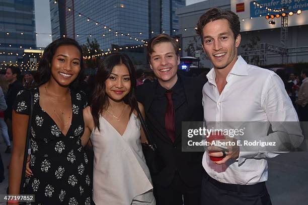 Actors Brianne Tju, Sydney Park, John Karna and Bobby Campo attend the MTV and Dimension TV premiere of "Scream" at the Los Angeles Film Festival on...