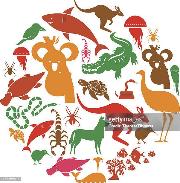 illustrazioni stock, clip art, cartoni animati e icone di tendenza di animali set di icone dell'oceania - wallaby