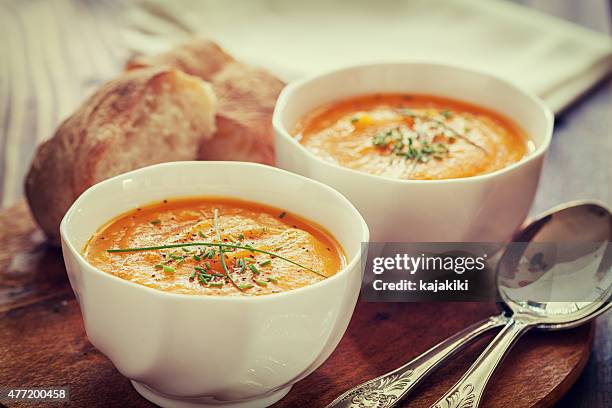 carrot soup - pumpkin soup stock pictures, royalty-free photos & images