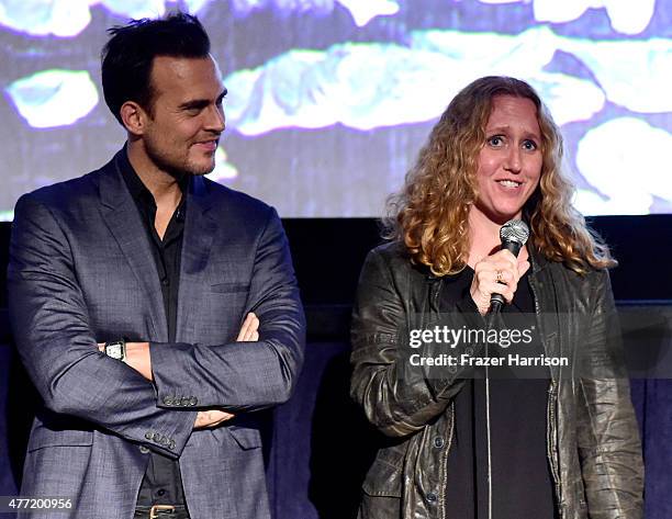 Actors Cheyenne Jackson and Brooke Smith speak onstage at the "Day Out of Days" screening during the 2015 Los Angeles Film Festival at Regal Cinemas...