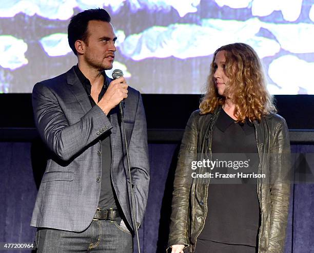 Actors Cheyenne Jackson and Brooke Smith speak onstage at the "Day Out of Days" screening during the 2015 Los Angeles Film Festival at Regal Cinemas...