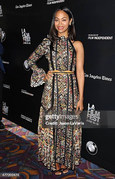 Actress Zoe Saldana attends the premiere of "Infinitely Polar Bear" at the 2015 Los Angeles Film Festival at Regal Cinemas L.A. Live on June 14, 2015...