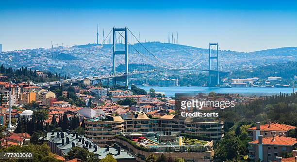 panorama of istanbul city view and bosphorus bridge - istanbul stock pictures, royalty-free photos & images
