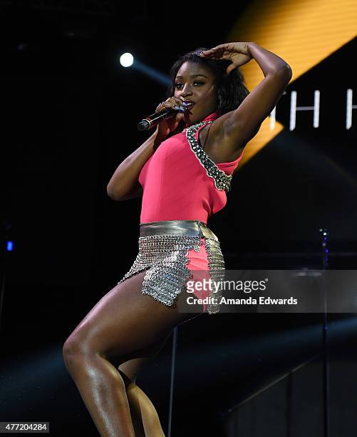 Singer Normani Kordei of the band Fifth Harmony performs onstage at LA Pride 2015 y Christopher Street West on June 14, 2015 in West Hollywood,...