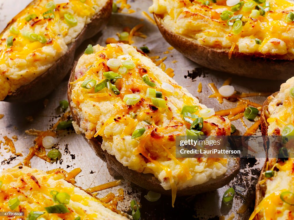Twice Baked, Stuffed Potatoes with Cheese and Bacon