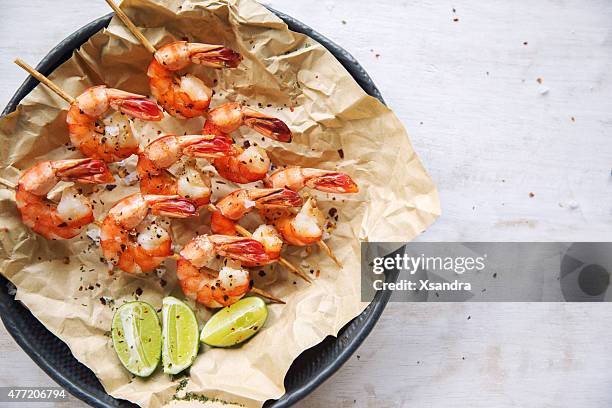 grilled shrimps - prawn seafood stock pictures, royalty-free photos & images