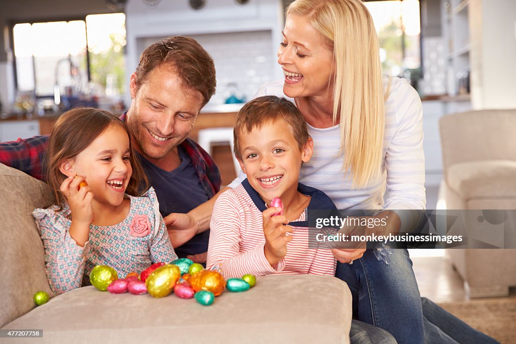 Family celebrating Easter at home
