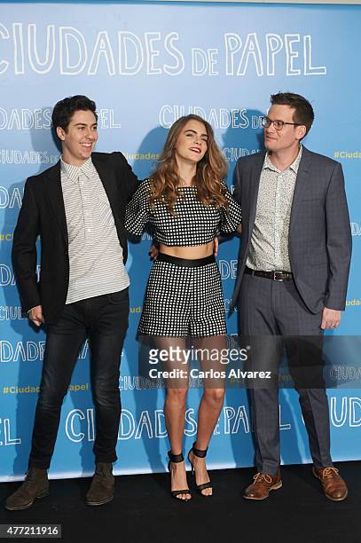 Actor Nat Wolff , actress Cara Delevingne and author John Green attend the "Paper Towns" photocall at the Villamagna Hotel on June 15, 2015 in...