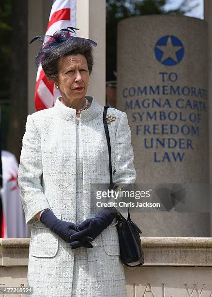 Princess Anne, Princess Royal attends a Magna Carta 800th Anniversary Commemoration Event on June 15, 2015 in Runnymede, United Kingdom. Members of...