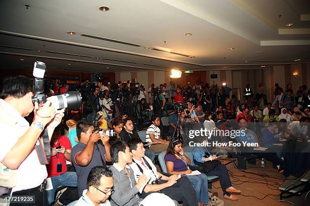 Group CEO Ahmad Jauhari Yahya and Datuk Hishamuddin Hussein, Minister of Transport speak to the media at the Kuala Lumpur International Airport on...