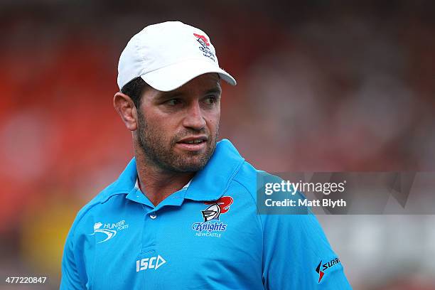 Former Knights player Danny Buderus looks on during the round one NRL match between the Penrith Panthers and the Newcastle Knights at Sportingbet...