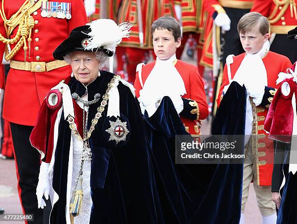 Queen Elizabeth II attends the Order of the Garter Service at St George's Chapel at Windsor Castle on June 15, 2015 in Windsor, England. The Order of...