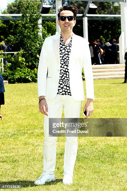 Nick Grimshaw arrive at Burberry Menswear Spring/Summer 2016 show at Kensington Gardens on June 15, 2015 in London, England.