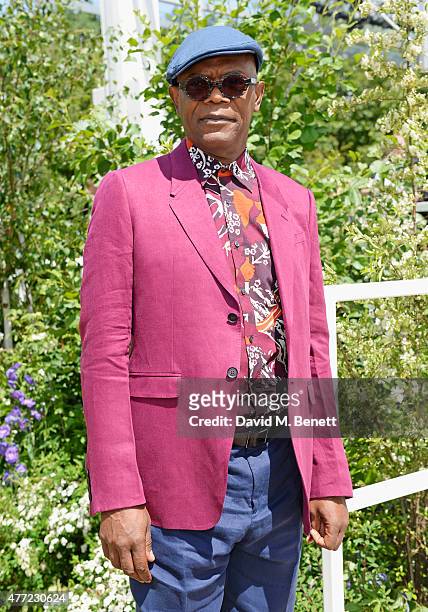 Samuel L. Jackson arrives at the Burberry Menswear Spring/Summer 2016 show at Kensington Gardens on June 15, 2015 in London, England.