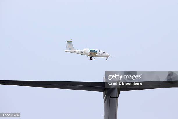 An Airbus E-Fan electric aircraft performs a flying display on the opening day of the 51st International Paris Air Show in Paris, France, on Monday,...