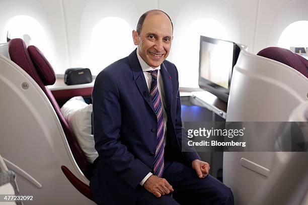 Akbar Al Baker, chief executive officer of Qatar Airways Ltd., poses for a photograph during a Bloomberg Television interview aboard an Airbus SAS...
