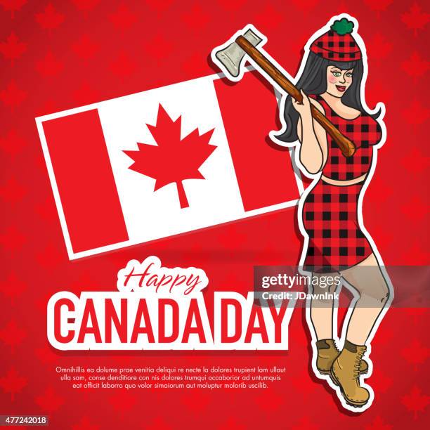 pin up girl happy canada day celebration greeting design template - barbeque party woman stock illustrations