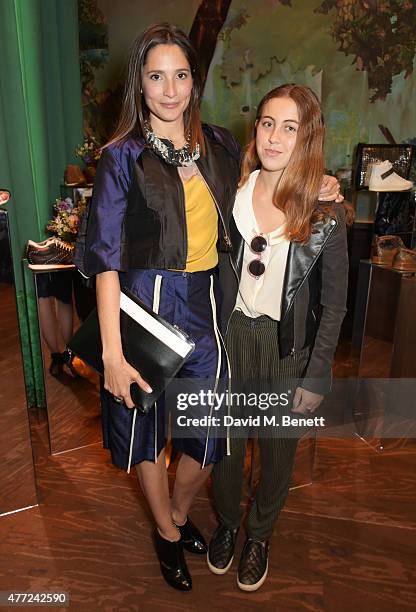 Astrid Munoz and Mia Astrada attend the LATHBRIDGE by Patrick Cox presentation and official launch during London Collections Men SS16 at Sketch on...