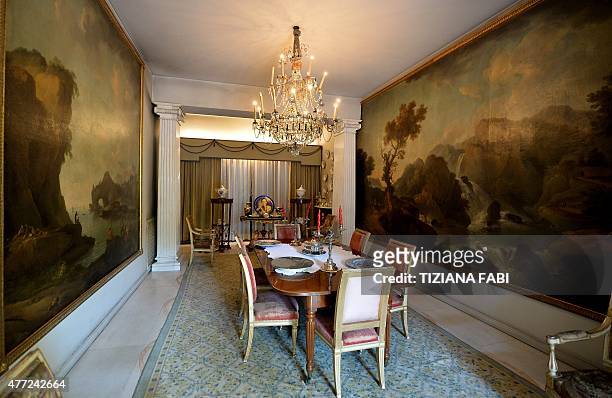 Picture shows the dining room of late Italian movie star Alberto Sordi during an opening day to the press of the house of the actor on June 15 in...