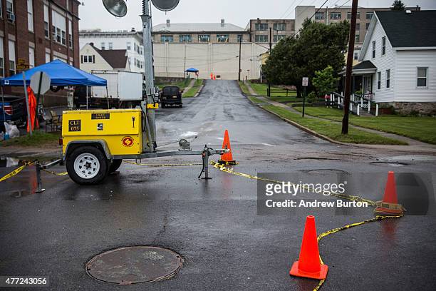 The manhole that two convicted murderers used to escape from Clinton Correctional Facility is seen on June 15, 2015 in Dannemora, New York. The...