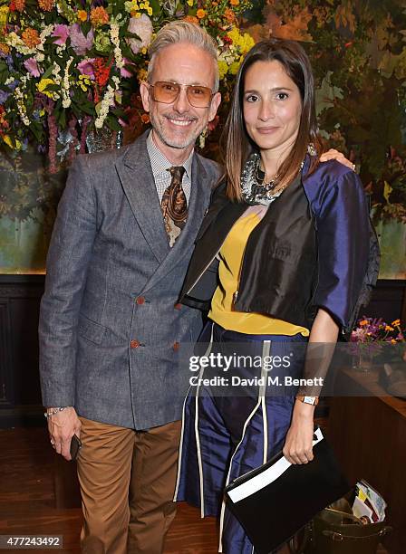 Patrick Cox and Astrid Munoz attend the LATHBRIDGE by Patrick Cox presentation and official launch during London Collections Men SS16 at Sketch on...