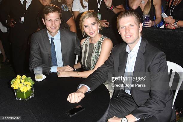 Jared Kushner, Ivanka Trump and Eric Trump attend the Carolina Herrera Fashion Show with GREY GOOSE Vodka at the Cadillac Championship at Trump...