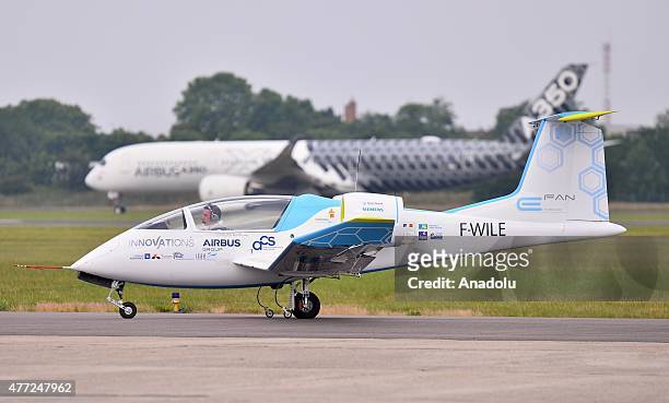 An Airbus electric light aircraft prepares for aerial display during the 51st international Paris Air Show at Le Bourget, near Paris, France on June...
