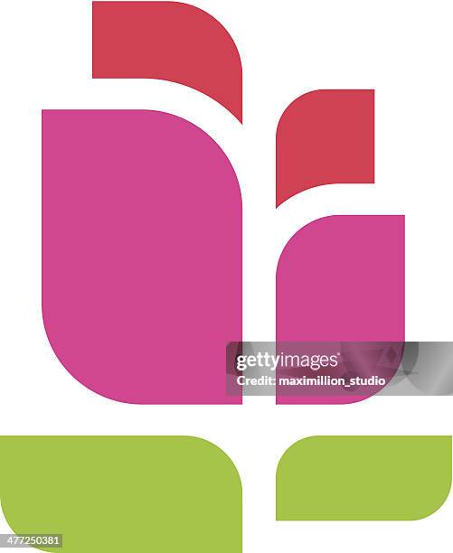 modern beautiful red flower growing logo vector illustration - leaf shape stock illustrations