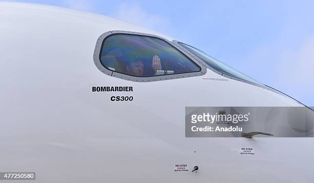 Bombardier CS300 Aircraft prepares for a perform aerial display during the 51st international Paris Air Show at Le Bourget, near Paris, France on...