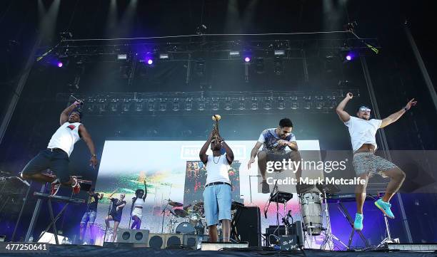 Rudimental perform live for fans as part of the 2014 Future Music Festival at Royal Randwick Racecourse on March 8, 2014 in Sydney, Australia.