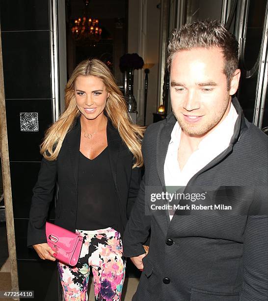 Katie Price and Kieran Hayler attending the Richard Desmond book launch party at the Claridges hotel ballroom on June 15, 2015 in London, England.