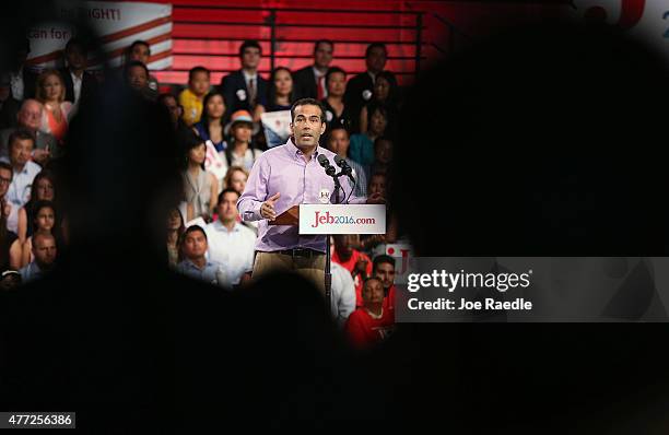 George P. Bush introduces his father, former Florida Governor Jeb Bush, as he announces his plan to seek the Republican presidential nomination...