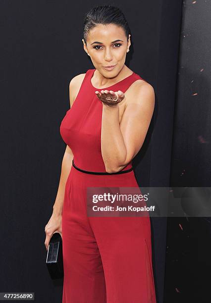 Actress Emmanuelle Chriqui arrives at the Premiere Of Warner Bros. Pictures' "San Andreas" at TCL Chinese Theatre on May 26, 2015 in Hollywood,...