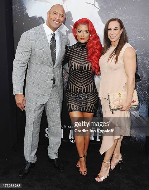 Actor Dwayne "The Rock" Johnson, Eva Marie and Dany Garcia arrive at the Premiere Of Warner Bros. Pictures' "San Andreas" at TCL Chinese Theatre on...