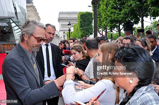 Jeremy Irons is seen signing autographs before his Masterclass during the 4th Champs Elysees Film Festival at Cinema Publicis on June 15, 2015 in...
