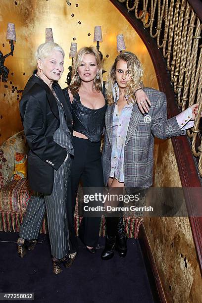 Vivienne Westwood, Kate Moss and Alice Dellal attend Anotherman 10th anniversary party at Lou Lou's, 5 Hertford Street, Mayfair on June 15, 2015 in...