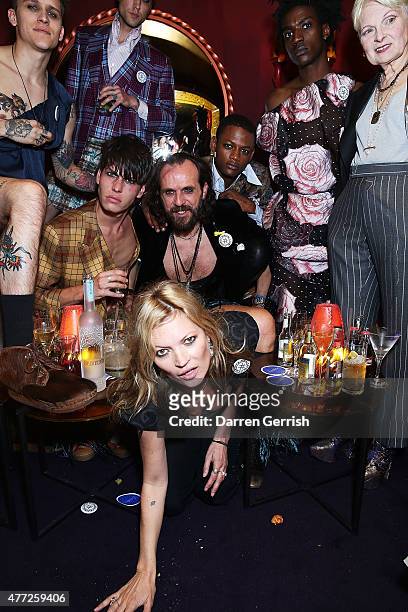 Kate Moss, Andreas Kronthaler, Vivienne Westwood and models attend Anotherman 10th anniversary party at Lou Lou's, 5 Hertford Street, Mayfair on June...