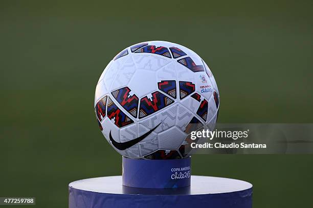 Detail of the official matchball Cachaña during the 2015 Copa America Chile Group A match between Ecuador and Bolivia at Elias Figueroa Bander...