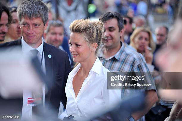 Virginie Efira arrives to the 'Une famille a louer' Premiere during the 4th Champs Elysees Film Festival at Publicis Cinemas on June 15, 2015 in...