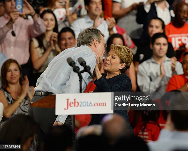 Former Florida Governor Jeb Bush and Columba Bush after he announces his candidacy for the 2016 Republican Presidential nomination during a rally at...