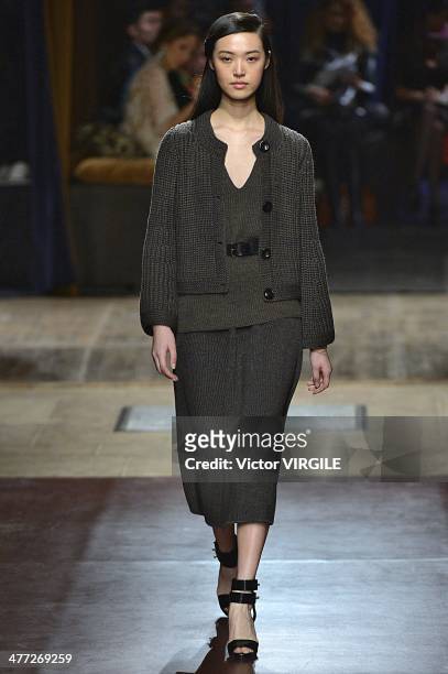 Model walks the runway during the Hermes Ready to Wear Fall/Winter 2014-2015 show as part of the Paris Fashion Week Womenswear Fall/Winter 2014-2015...