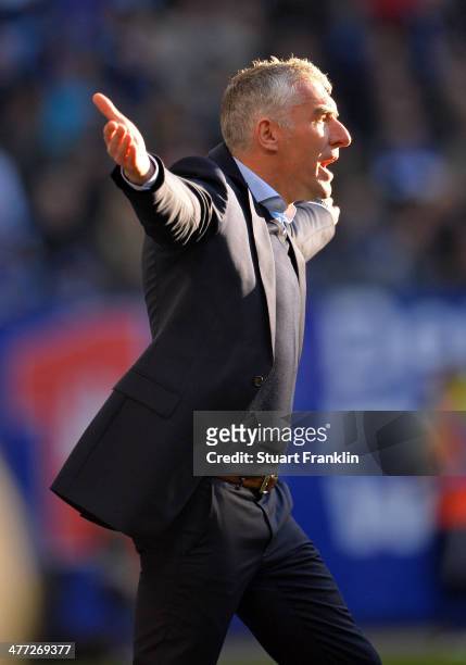 Mirko Slomka, head coach of Hamburg gestures during the Bundesliga match between Hamburger SV and Eintracht Frankfurt at Imtech Arena on March 8,...