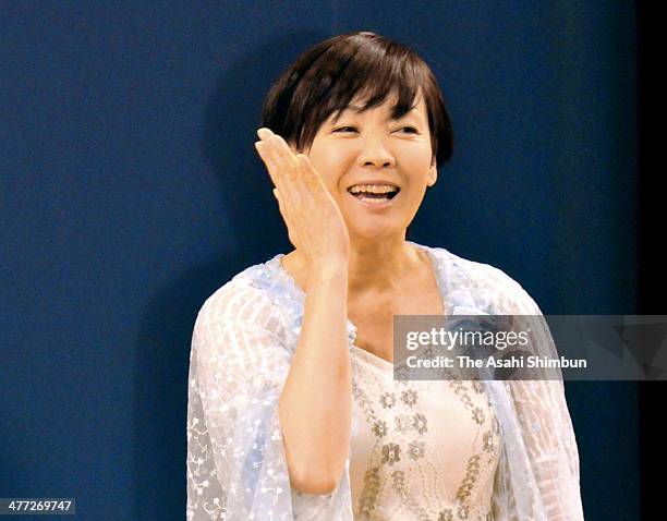 Japanese first lady Akie Abe performs during the sign language and dance event 'Challenge Life' at Nakano Zero Hall on March 8, 2014 in Tokyo, Japan.